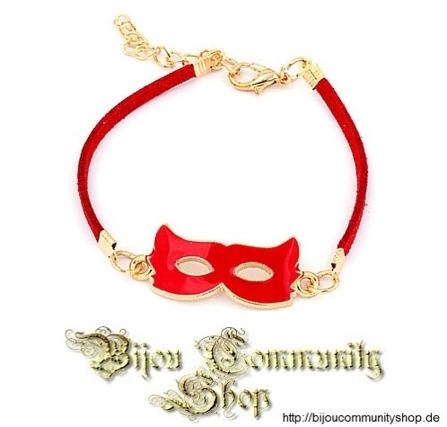 Armband Leder Bracelet "Maske" Rot