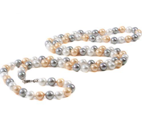 Perlen-Kette Grau, Vanille, Weiß  Länge: 90 cm