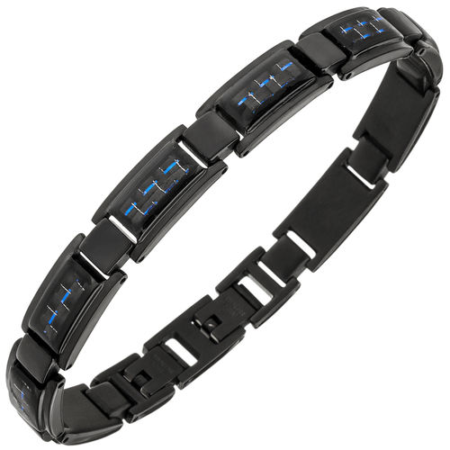 Armband Edelstahl schwarz beschichtet mit Carbon blau 21 cm
