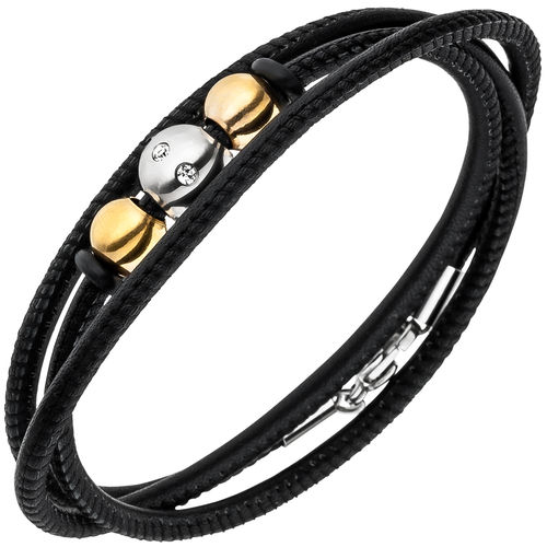 Armband Nappa-Leder schwarz mit Edelstahl und 8 Zirkonia