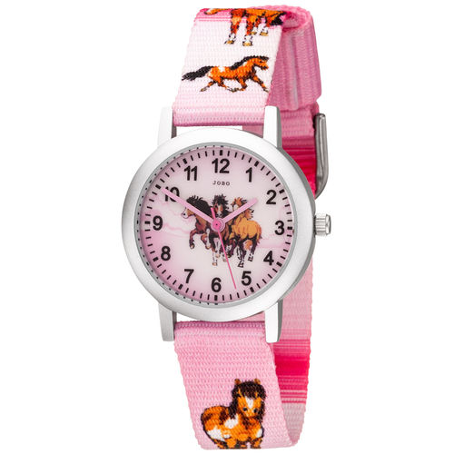 JOBO Kinder Armbanduhr Pferde rosa / pink