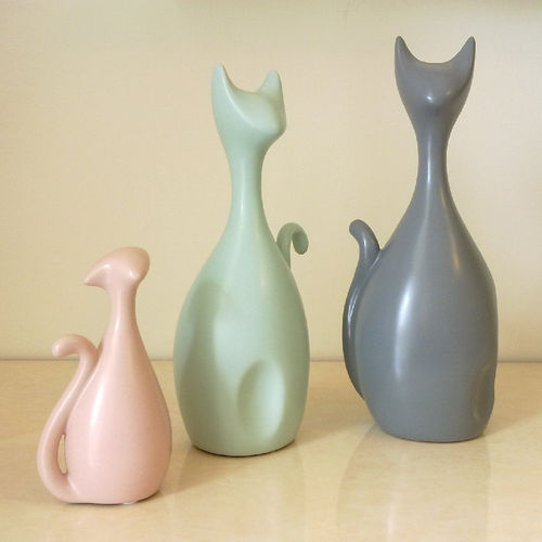 Keramik Katzen 3er Set grün, grau, rosa
