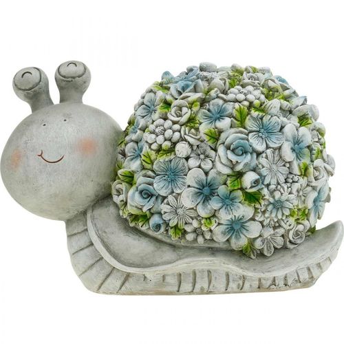 Blütentier, Schnecke mit Blumen, Frühlingsdeko, Gartendeko Grau/Blau/Grün H13,5cm L19cm