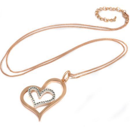 Halskette rosègold-matt, mit doppelten Herz Motiv Anhänger