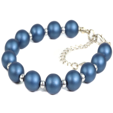 Armband + Ohrstecker mit Nano-Perlen blau denm