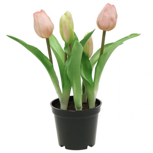 Tulpe Rosa, Grün im Topf Künstliche Topfpflanze Dekotulpe H23cm